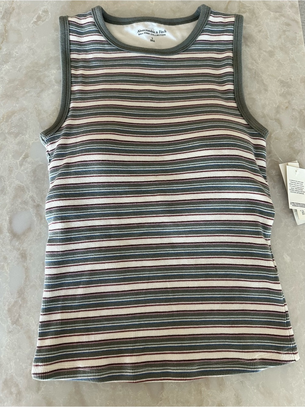 Abercrombie & Fitch Bra-Free Striped Ribbed Tank — Olive Green, Pink, Cream